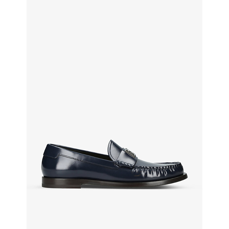 Dolce & Gabbana Classic Round-toe Leather Loafers In Navy