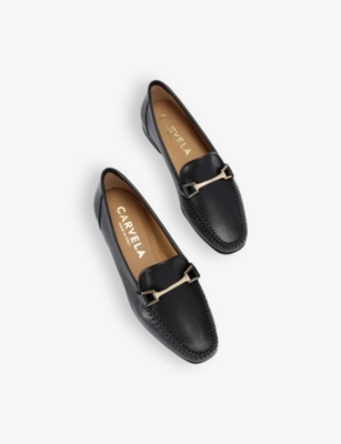 Shop Carvela Comfort Marina Chain-embellished Flat Leather Loafers In Black