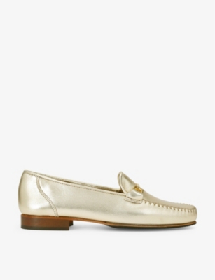 Shop Carvela Comfort Womens Gold Marina Chain-embellished Flat Leather Loafers