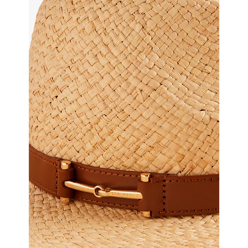 Shop Ted Baker Hariets Leather-trim Straw Hat In Natural