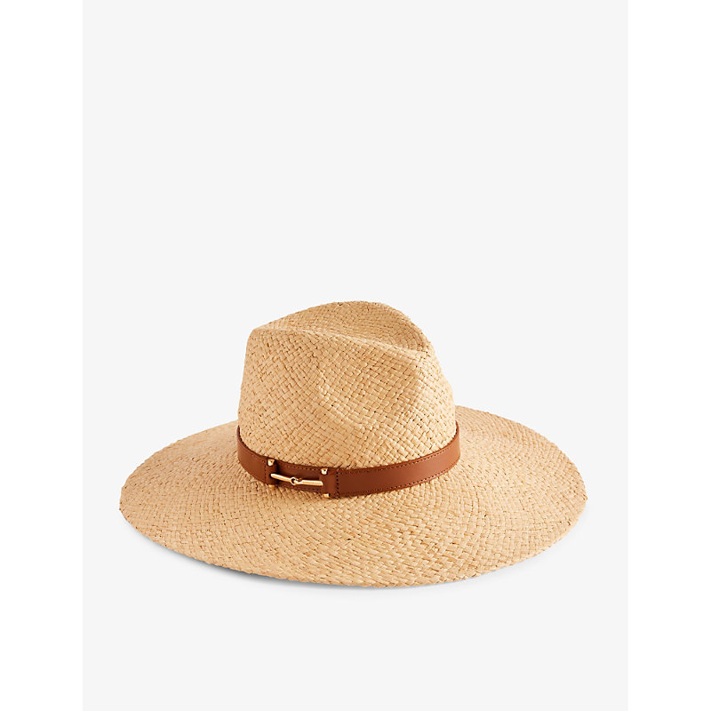 Shop Ted Baker Hariets Leather-trim Straw Hat In Natural