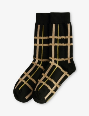 Shop Ted Baker Men's Black Sokkate Check-pattern Stretch Cotton-blend Socks