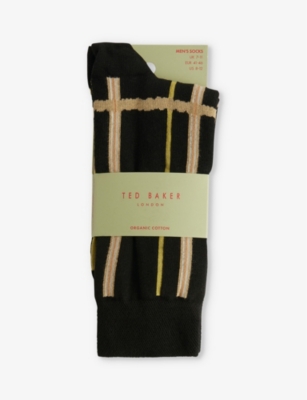 Ted Baker Mens Black Sokkate Check-pattern Stretch Cotton-blend Socks