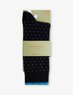 Shop Ted Baker Men's Navy Sokkfff Spot-pattern Stretch-knit Socks
