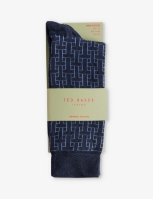 Shop Ted Baker Men's Blue Sokksix Graphic-pattern Stretch Cotton-blend Socks