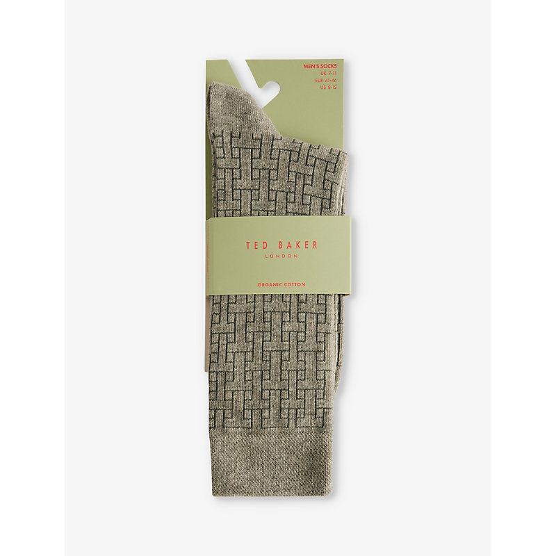 Shop Ted Baker Sokksix Graphic-pattern Stretch Cotton-blend Socks In Grey