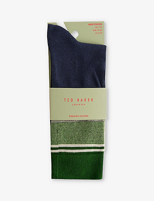 TED BAKER: Sokksix stripe-pattern stretch cotton-blend socks