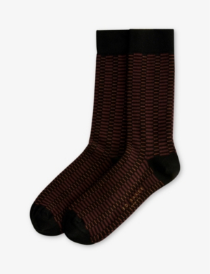 Shop Ted Baker Men's Brown Sokkone Crew-length Patterned Stretch-cotton Socks