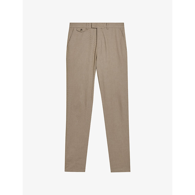 Shop Ted Baker Men's Taupe Turney Slim-fit Stretch-cotton Trouser