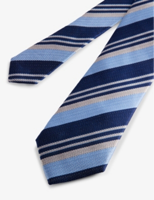 Shop Ted Baker Men's Sky-blue Lionels Stripe-pattern Silk Tie