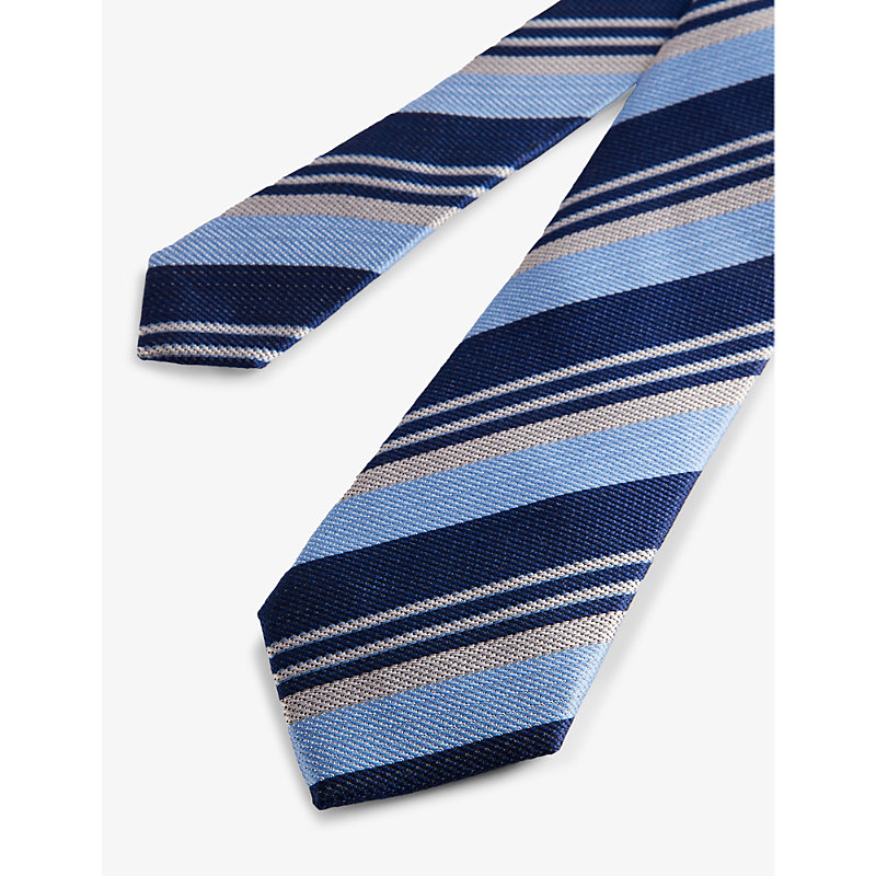 Shop Ted Baker Men's Sky-blue Lionels Stripe-pattern Silk Tie