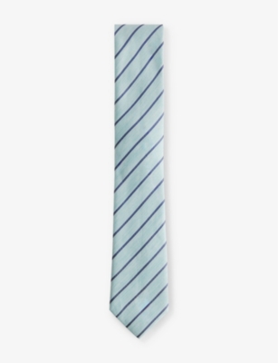 Shop Ted Baker Mens Lt-green Niels Pin Stripe-pattern Linen And Silk-blend Tie