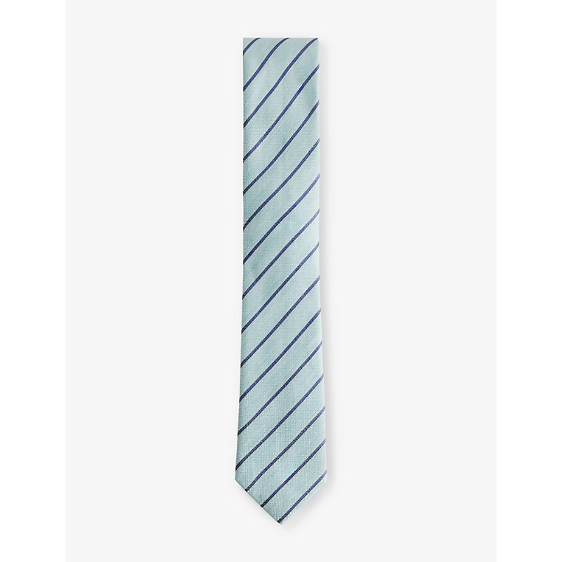 Shop Ted Baker Men's Lt-green Niels Pin Stripe-pattern Linen And Silk-blend Tie