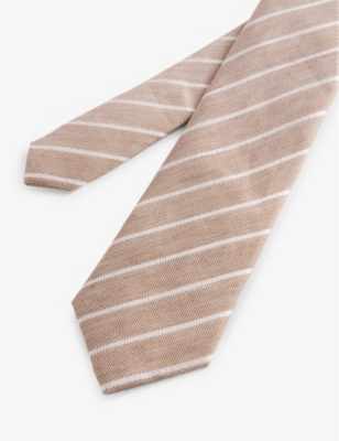 Shop Ted Baker Men's Stone Niels Pin Stripe-pattern Linen And Silk-blend Tie