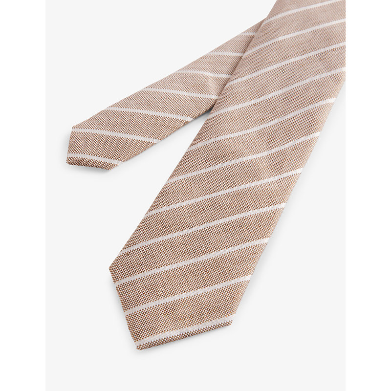 Shop Ted Baker Men's Stone Niels Pin Stripe-pattern Linen And Silk-blend Tie