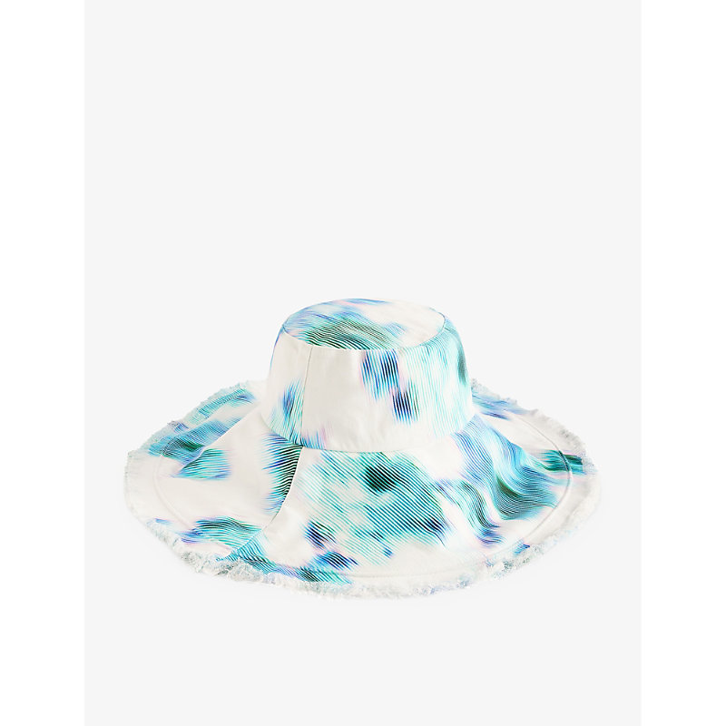 Shop Ted Baker Womens White Fiionn Blurred Floral-print Cotton Beach Hat