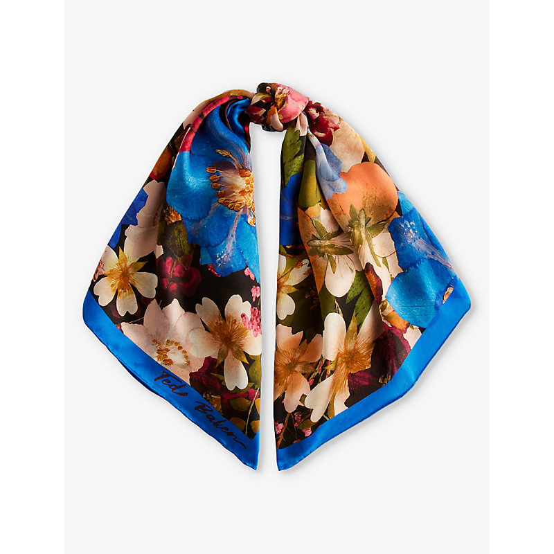 Shop Ted Baker Naomiea Floral-print Square Silk Scarf In Black