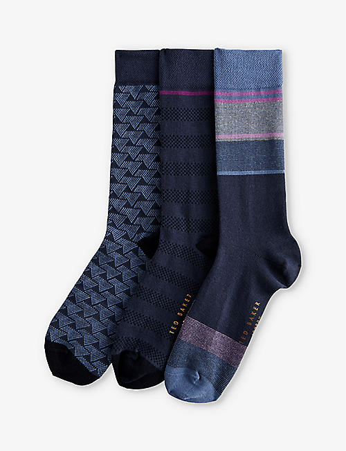 TED BAKER: Bluupak assorted stretch-cotton socks pack of three