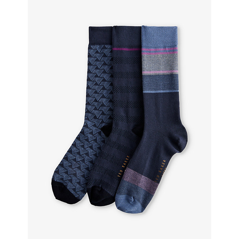 Shop Ted Baker Men's Assorted Bluupak Assorted Stretch-cotton Socks Pack Of Three