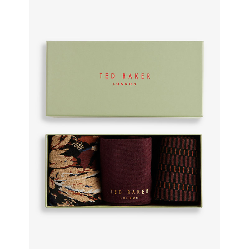 Shop Ted Baker Men's Assorted Burgpak Assorted-pattern Stretch-cotton Socks Pack Of Three