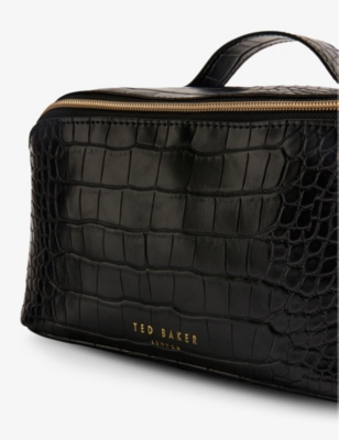 Shop Ted Baker Women's Black Haanas Croc-texture Faux Patent-leather Washbag