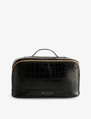 Shop Ted Baker Women's Black Haanas Croc-texture Faux Patent-leather Washbag