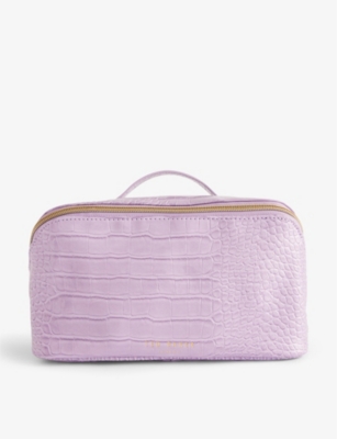 Shop Ted Baker Women's Lilac Haanas Croc-texture Faux Patent-leather Washbag