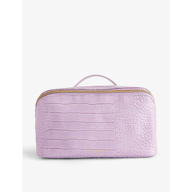 Ted Baker Womens Lilac Haanas Croc-texture Faux Patent-leather Washbag In Pink
