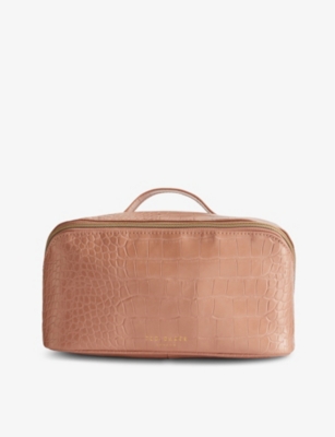 Shop Ted Baker Women's Pl-pink Haanas Croc-texture Faux Patent-leather Washbag