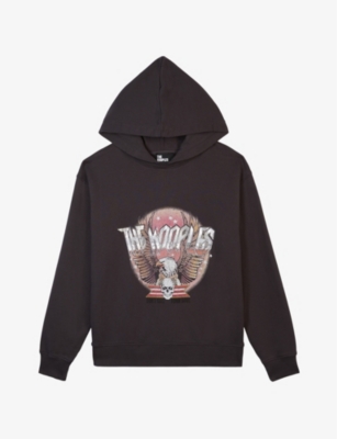 Shop The Kooples Rock Eagle Graphic-print Cotton Hoody In Carbone