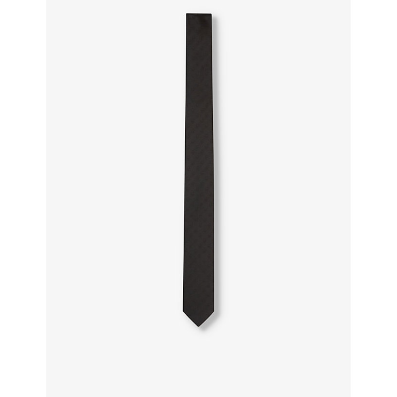 The Kooples Mens Black Logo-pattern Silk Tie