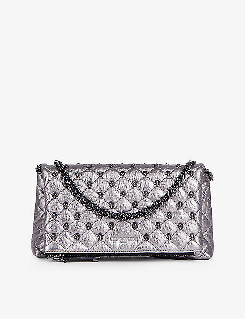THE KOOPLES: Skull-embellished quilted small metallic-leather clutch bag