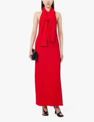 Shop Proenza Schouler Lara Cut-out Woven-blend Maxi Dress In Red