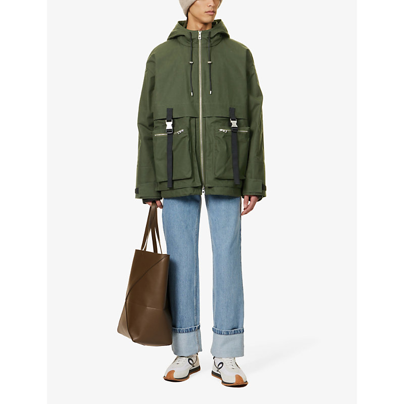 Shop Loewe Men's Olive Green Adjustable-buckled Padded-liner Cotton Jacket