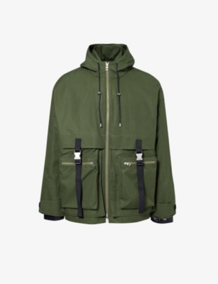 Loewe Mens Olive Green Adjustable-buckled Padded-liner Cotton Jacket
