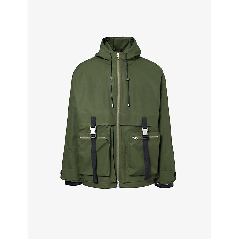 Loewe Mens Olive Green Adjustable-buckled Padded-liner Cotton Jacket