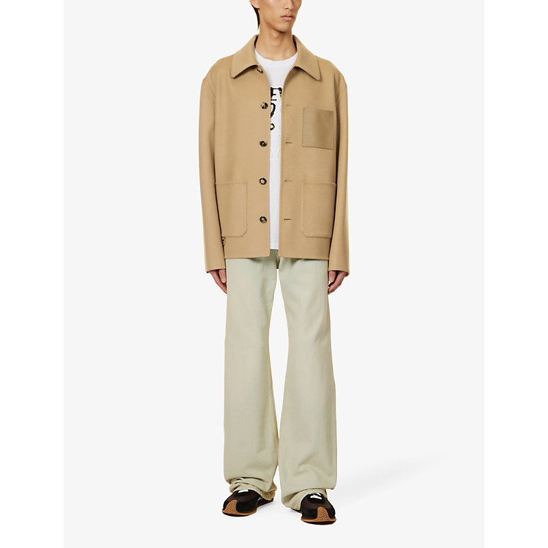 Shop Loewe Men's Camel Workwear Brand-patch Wool And Cashmere-blend Jacket