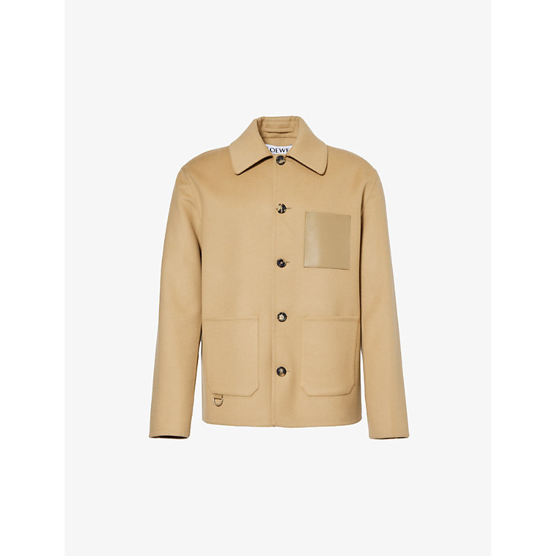 Shop Loewe Men's Camel Workwear Brand-patch Wool And Cashmere-blend Jacket