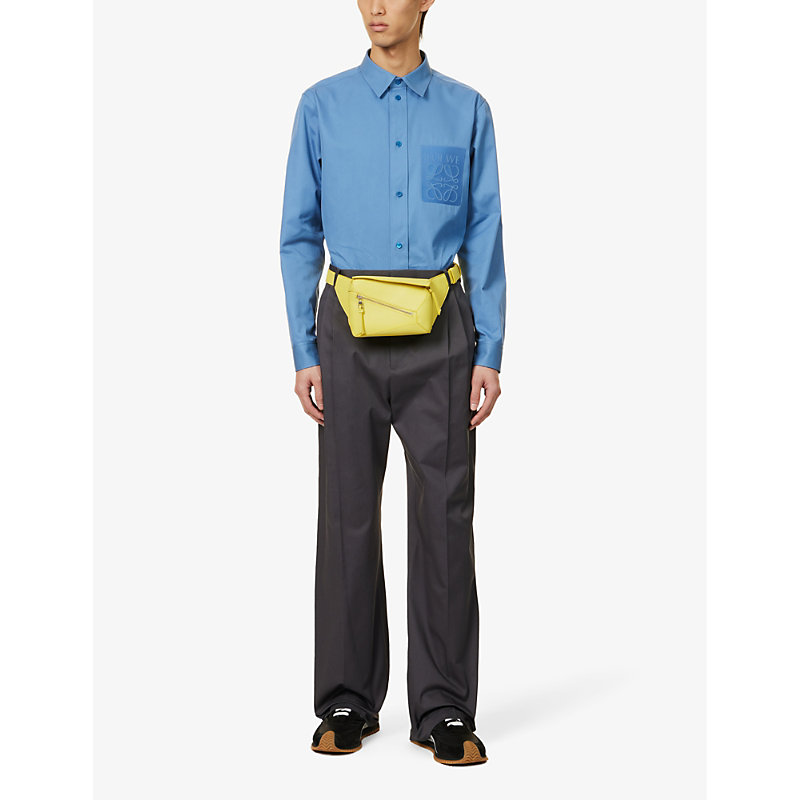 Shop Loewe Pleated Straight-leg Cotton-twill Trousers In Deep Pavement