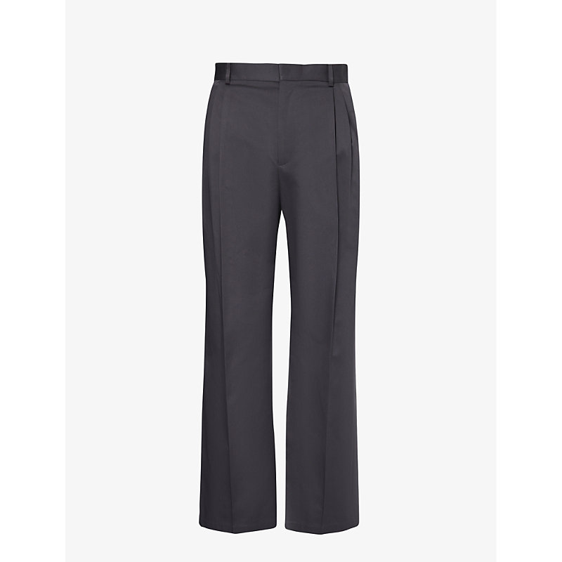 Shop Loewe Pleated Straight-leg Cotton-twill Trousers In Deep Pavement