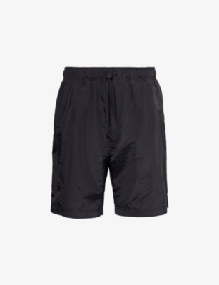 Shop Loewe Brand-patch Regular-fit Silk-blend Shorts In Black