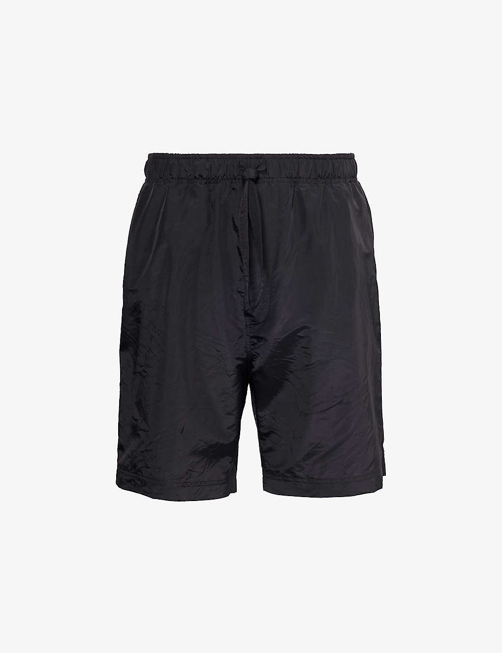 Loewe Mens Black Brand-patch Regular-fit Silk-blend Shorts