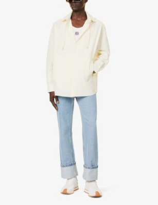Shop Loewe Men's Ivory Anagram-jacquard Hooded Cotton Overshirt
