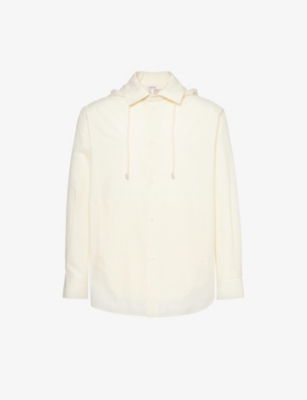Shop Loewe Men's Ivory Anagram-jacquard Hooded Cotton Overshirt
