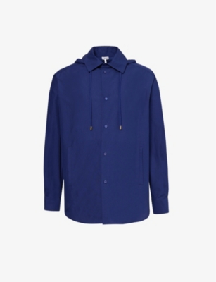 Shop Loewe Men's Bluette Anagram-jacquard Hooded Cotton Overshirt