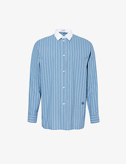 LOEWE: Brand-embroidered pleated-cuff relaxed-fit cotton-poplin shirt