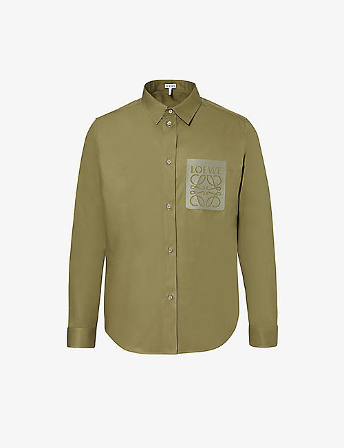 LOEWE: Anagram-embroidered pleated-cuffs relaxed-fit cotton-twill shirt