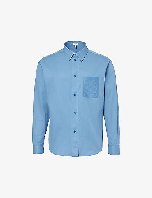 LOEWE: Anagram-embroidered pleated-cuffs relaxed-fit cotton-twill shirt