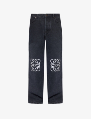 Loewe Mens Black Anagram Mid-rise Wide-leg Jeans