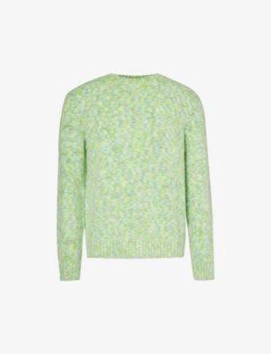 Shop Loewe Men's Blue Green White Intarsia-pattern Relaxed-fit Knitted Jumper